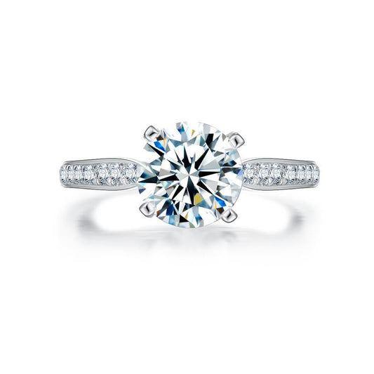 925 Sterling Silver Round Center Stone Created CZ Ring