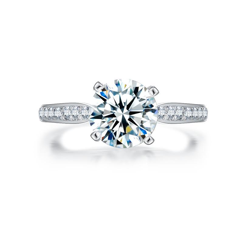 925 Sterling Silver Round Center Stone Created CZ Ring