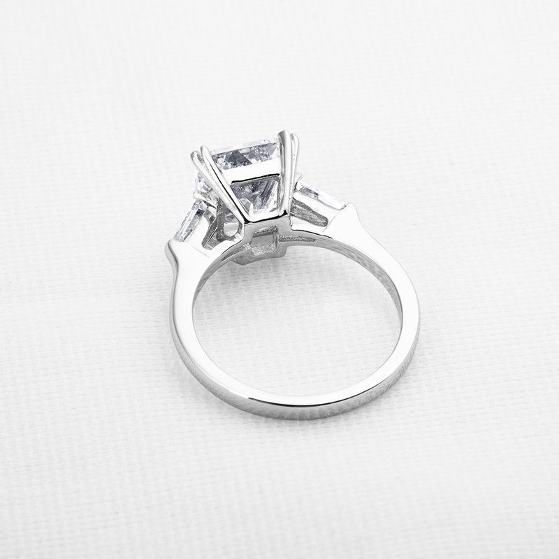 925 Sterling Silver Three Stone Emerald Cut CZ Ring