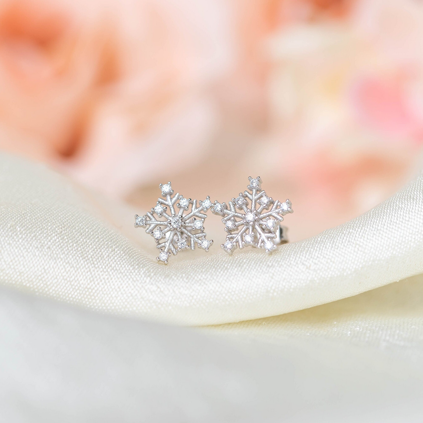 Snowflake Earrings, Sterling Silver Stud Earrings