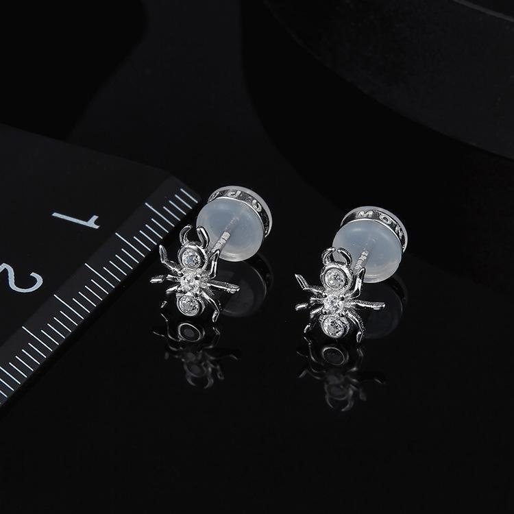 925 Sterling Silver Small Spider CZ Stud Earring