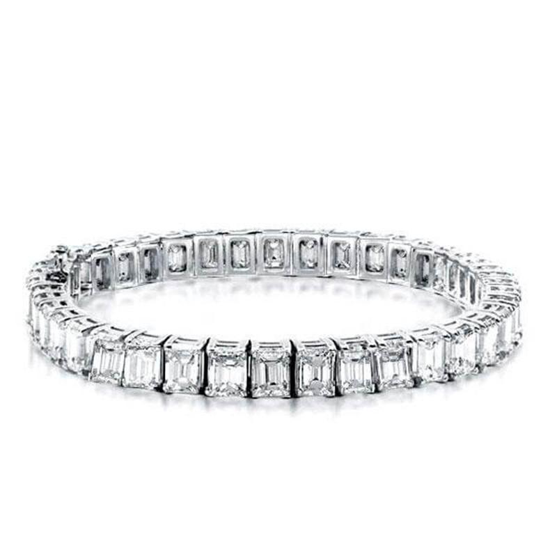 925 Sterling Silver Classic Emerald Cut Created White Diamond Tennis Bracelet