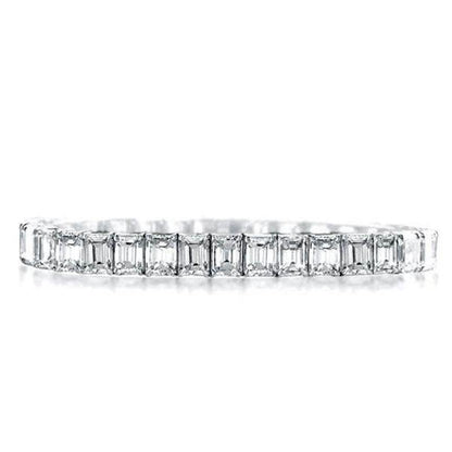 925 Sterling Silver Classic Emerald Cut Created White Diamond Tennis Bracelet