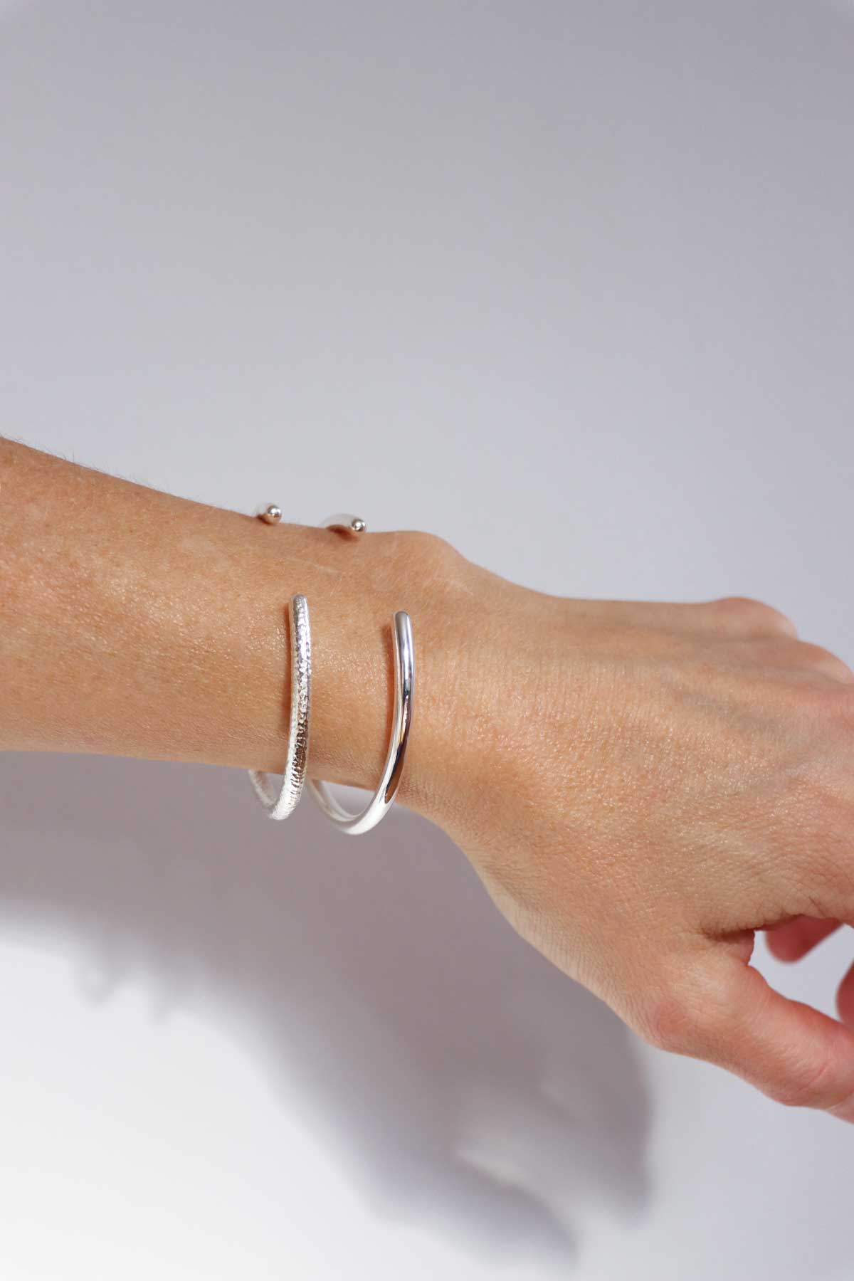 925 Sterling Silver Plain Round Cuff Bracelet, Hammered Silver 3