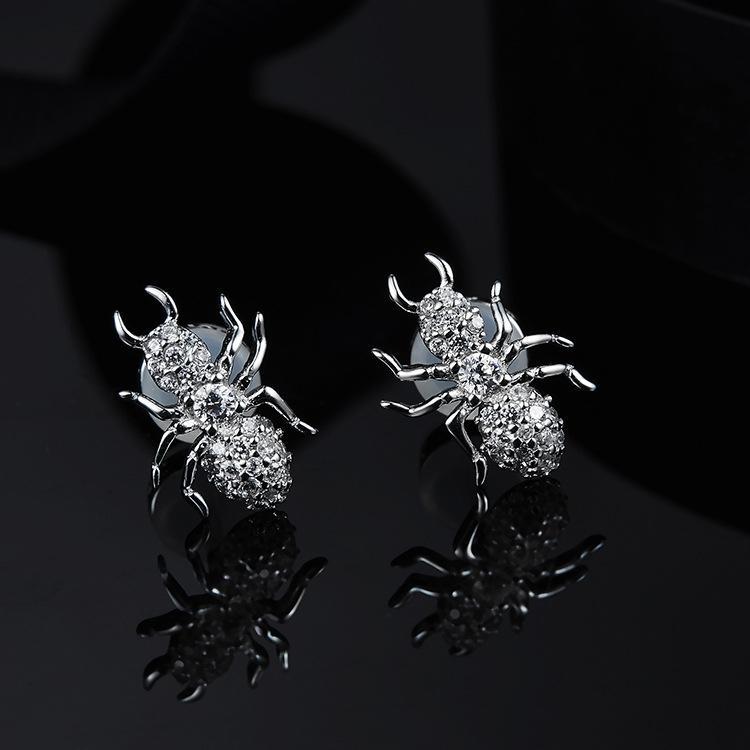 925 Sterling Silver CZ Spider Created Diamond Stud Earring