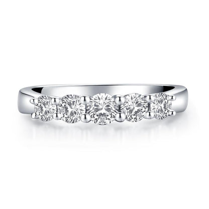 925 Sterling Silver Five Stone Round CZ Band