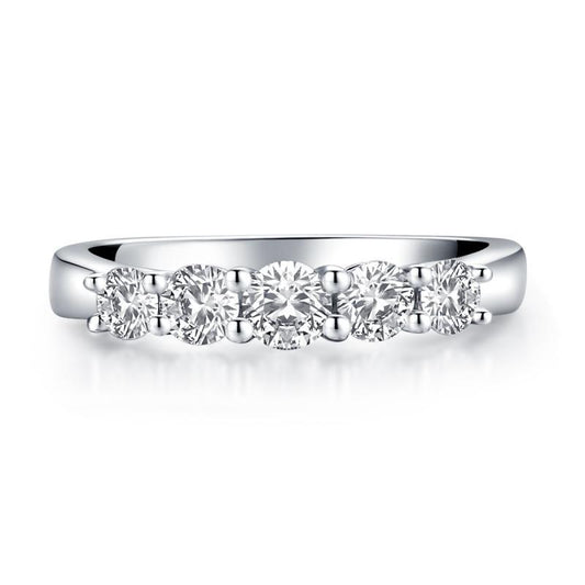 925 Sterling Silver Five Stone Round CZ Band