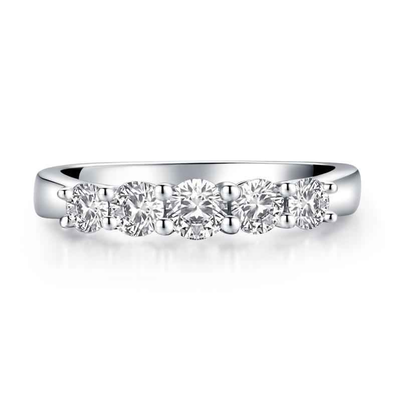 925 Sterling Silver Round Five Stone CZ Band