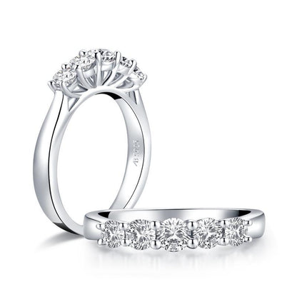 925 Sterling Silver Round Five Stone CZ Band