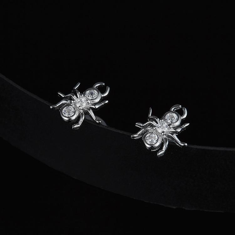 925 Sterling Silver Small Spider CZ Stud Earring