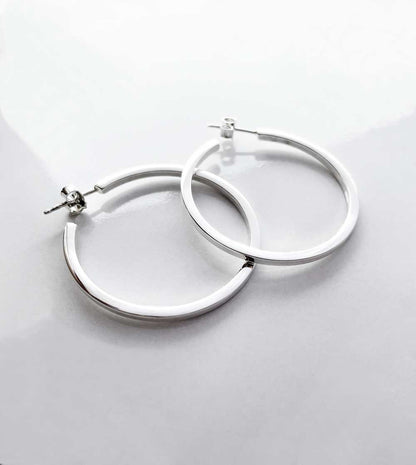 925 Sterling Silver Plain Square Hoops Earrings, Silver 1