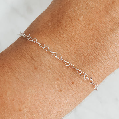 925 Sterling Silver CZ Heart Bracelet