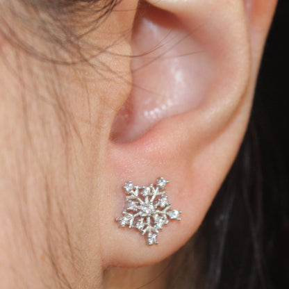 Snowflake Earrings, Sterling Silver Stud Earrings