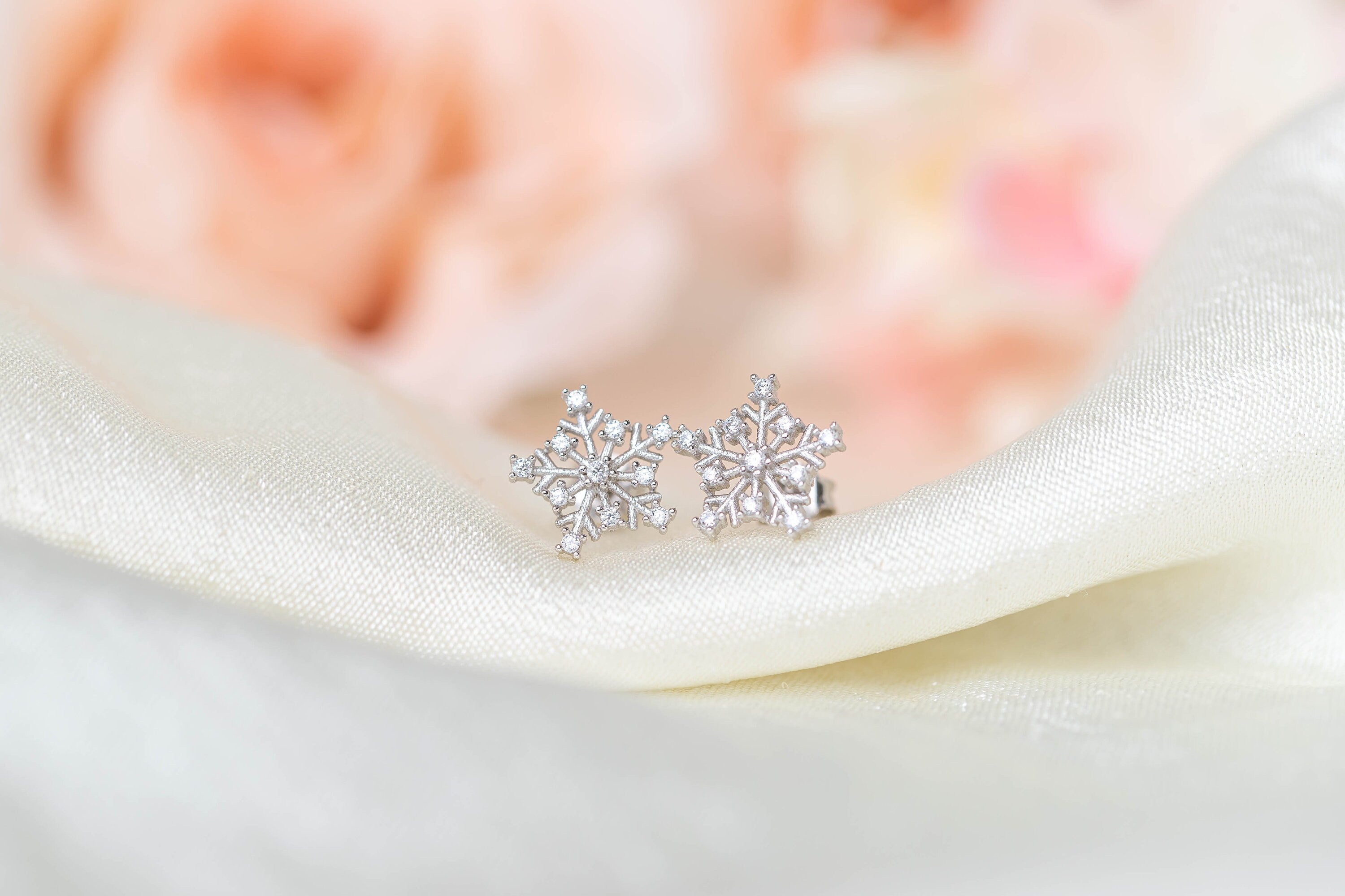 Snowflake Earrings, Sterling Silver Stud Earrings