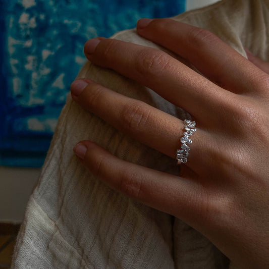 Sterling Silver Baguette Cut Couple Ring