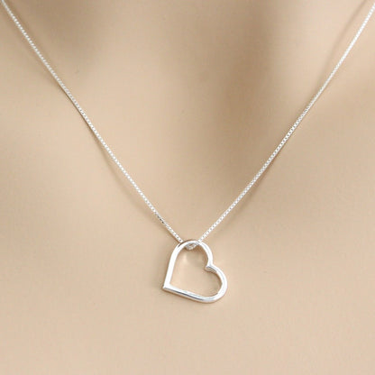 Open Heart Sterling Silver Pendant Necklace, Women Heart Jewelry