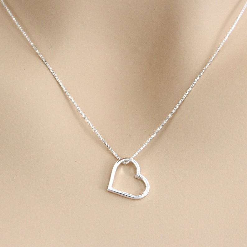 Open Heart Sterling Silver Pendant Necklace, Women Heart Jewelry