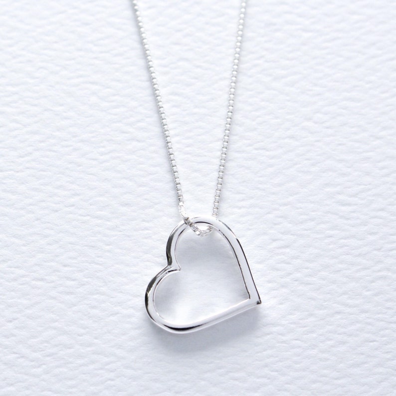 Open Heart Sterling Silver Pendant Necklace, Women Heart Jewelry