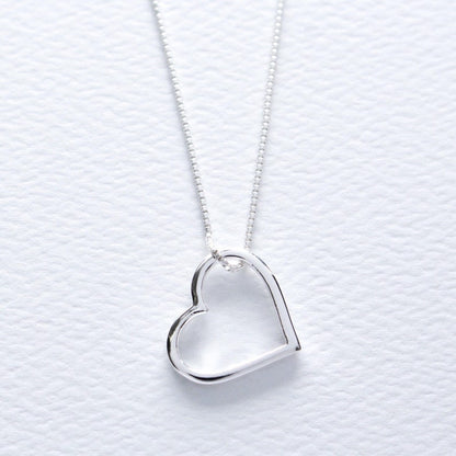 Open Heart Sterling Silver Pendant Necklace, Women Heart Jewelry