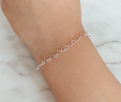 925 Sterling Silver CZ Heart Bracelet