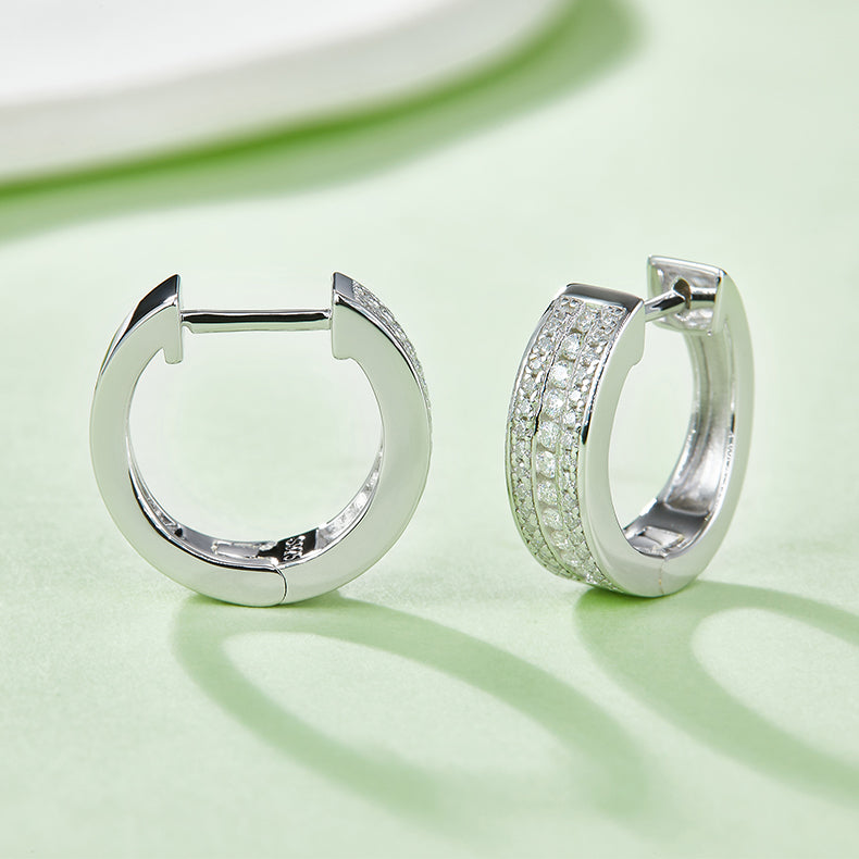 925 Sterling Silver Hoop-Shaped Three-Row  Earrings 4