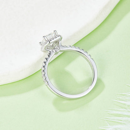 925 Sterling Silver Emerald Cut Halo and Pave Style Enagement Ring 5