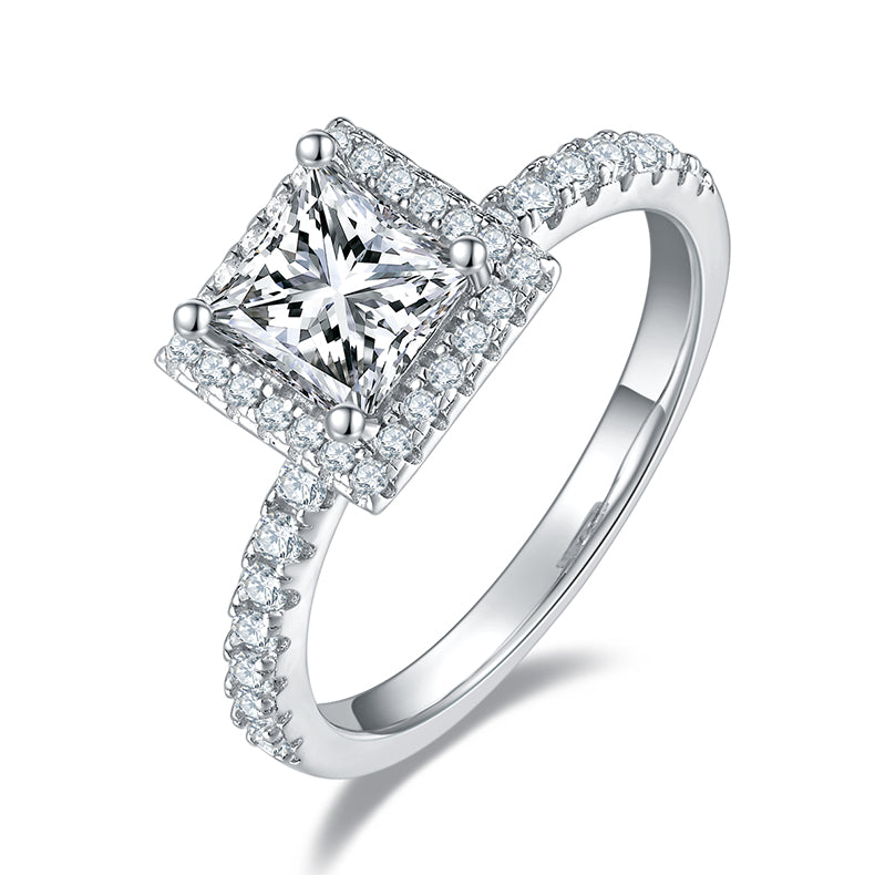 925 Sterling Silver Square Cut Halo and Pave Style  Wedding Ring for Her 2