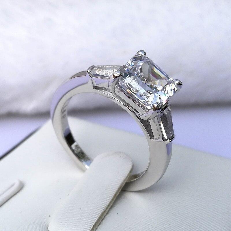 925 Sterling Silver Asscher Cut White Created Diamond Three Stone Ring