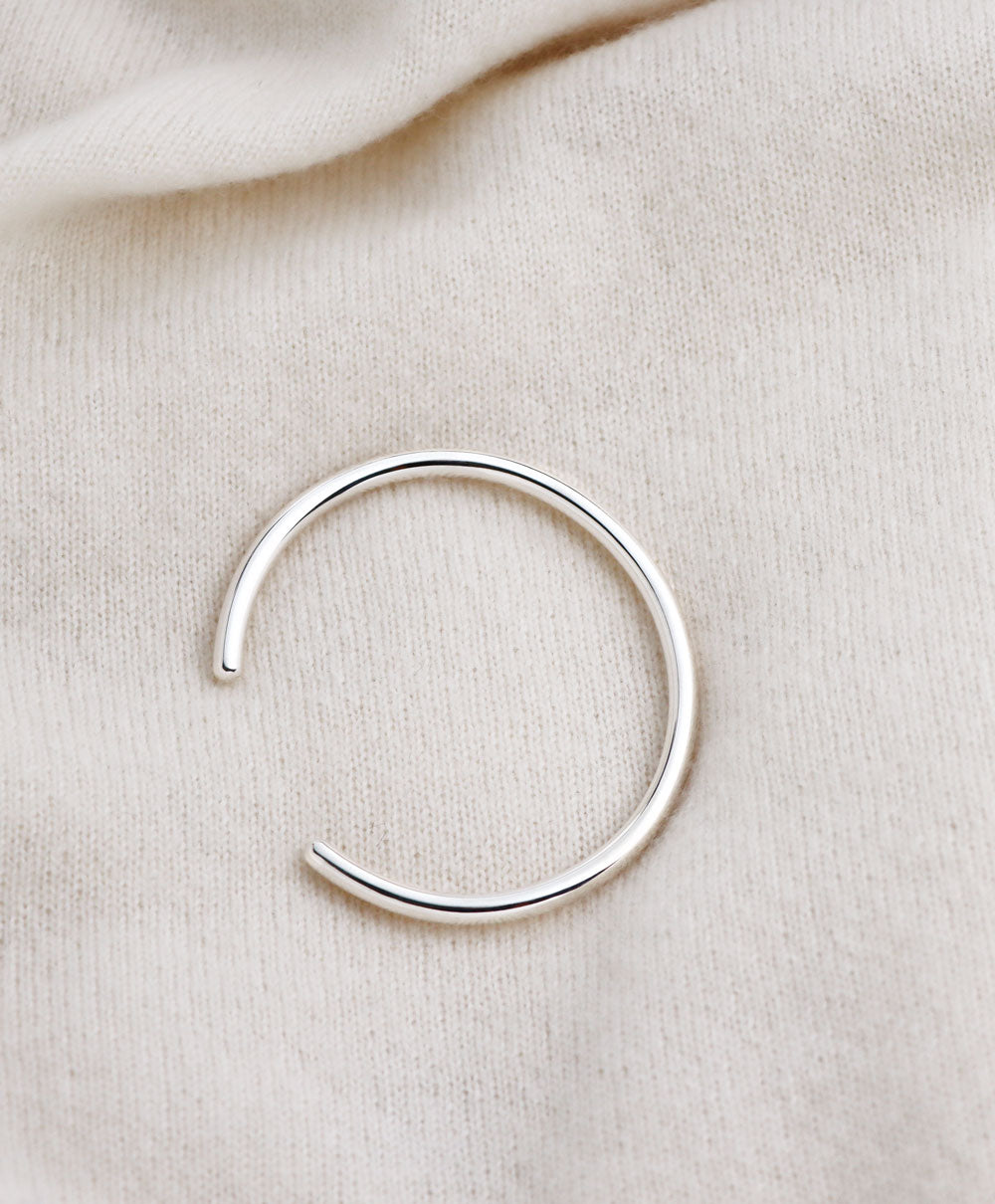 925 Sterling Silver Plain Round Cuff Bracelet, Silver 1