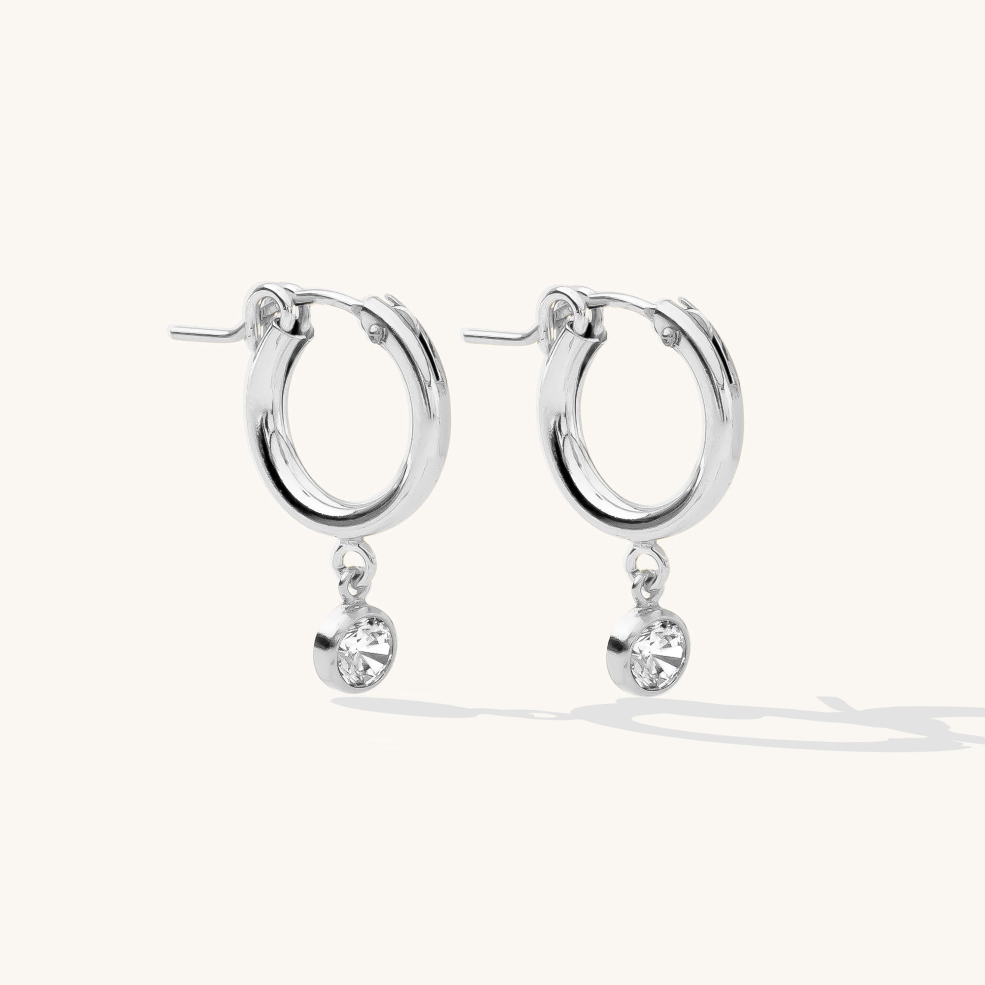 925 Sterling Silver Tiny Solitaire Hoop Earrings 9